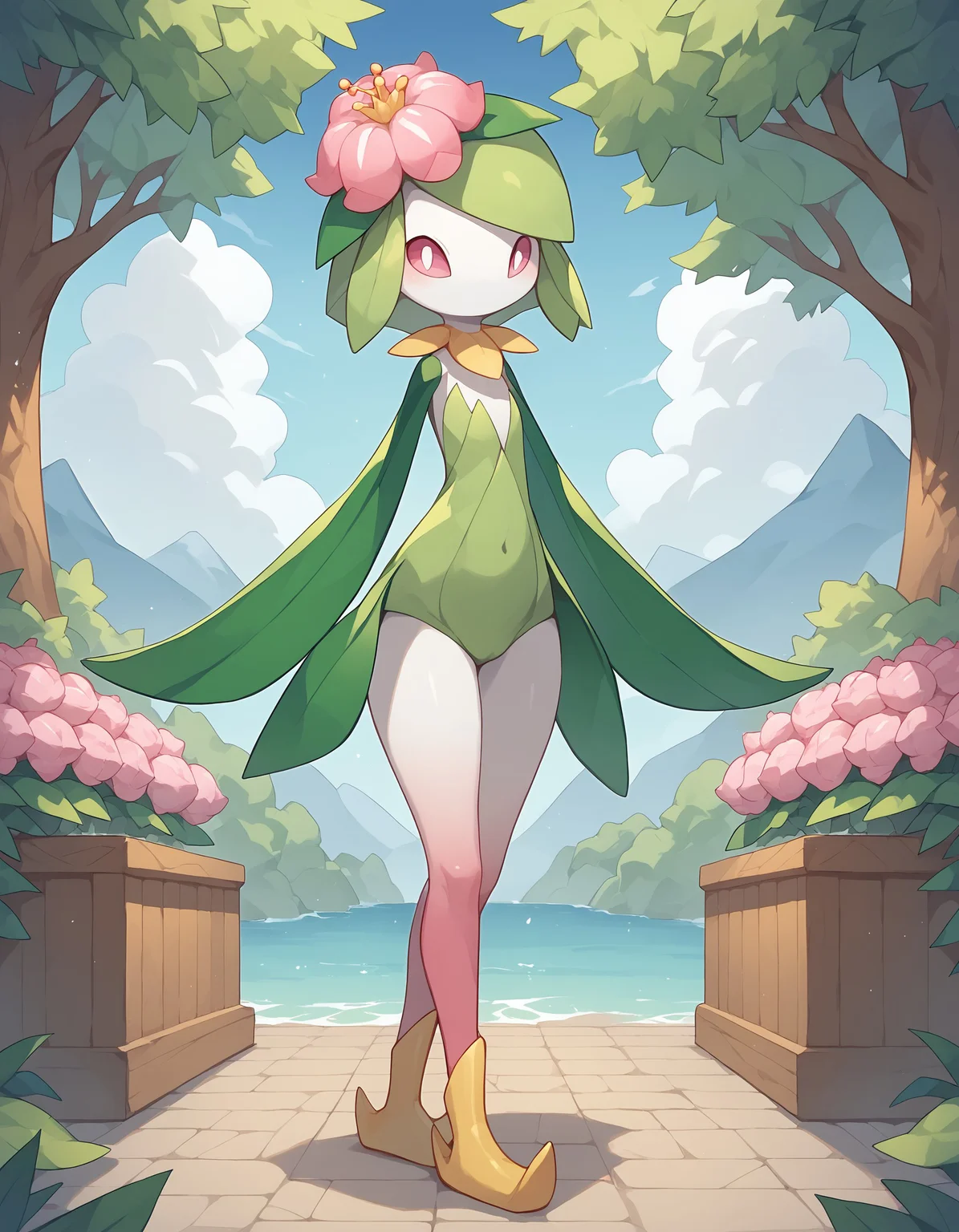 score_9, score_8_up, score_7_up, Hilligant, leaf arms, pink flower, pokemon \(creature\), full body, looking at viewer, hills, flowers, bushes, trees, standing, <lora:cefaa866-a58e-40ba-a219-79ab392f7d60:1.0>, <lora:9a709bb3-a348-47c9-a021-a83e3dca5b32:0.9>