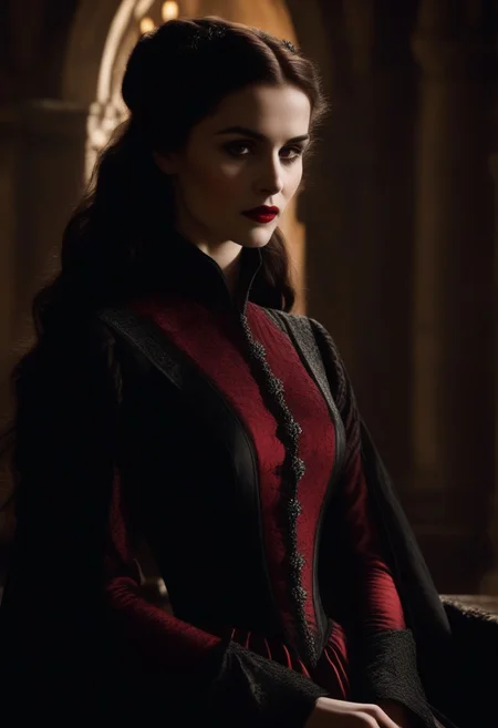 (((beautiful, high quality))), full Body, score_9, score_8_up, score_7_up,
The vampire female was born long ago, in a time when magic flowed freely through the world and the undead were revered as powerful beings. She was born into a noble family, and her beauty and intelligence quickly made her the envy of all who knew her, beautiful, elegant, sexual, sexy, (inside grand hall, well lit),
wealth, influence, and power.
The vampire female quickly rose to prominence in her city, using her charm and cunning to manipulate those around her. fortune, grand estate, solitary figure, wealth, wise and powerful figure, feared and respected, control her bloodlust, feeding only on those who deserved to die or those who willingly offered themselves to her.
vampire female, beautiful and elegant, dressing in the finest silks and jewels, grace, envy, beauty, dark, brooding soul,
Vampire, VtmArt, 0cmtr1g, 0cm, 0cm1sc, 4rch, Expressiveh, pale skin, bloodless skin, red lips, pale, red gown, regal clothes, reduced lighting by 10%,
dungeons and dragons, modelshoot style, Intricate, High Detail, Sharp focus, dramatic, (extremely detailed CG unity 8k wallpaper), human vampire, medieval era, painting by Ed Blinkey, Atey Ghailan, by Jeremy Mann, Greg Manchess, Antonio Moro, trending on ArtStation, trending on CGSociety, Intricate, High Detail, Sharp focus, dramatic, painting art by midjourney and greg rutkowski, illustrated, brushwork attire.
