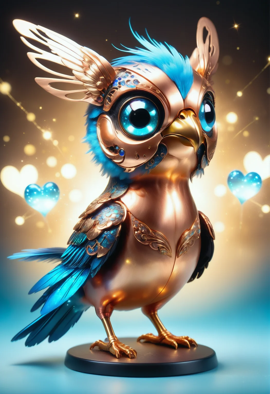 a cute zhibi domestic animal <lora:zhibi:0.8> made out of Jed-ANC <lora:ArtNouveauCopperStyle:0.9>, cuteness overload, surrounded by stardust and floating hearts <lora:heartmiststyle:0.5> in a starLS fantasy landscape <lora:stardustlandscapes-000006:0.7>, game art, cybergoth art, ancient monstrous, eastern whipbird, spring, lens flare, 800mm lens, cozy, epic, stunning detail, quality, highly enhanced