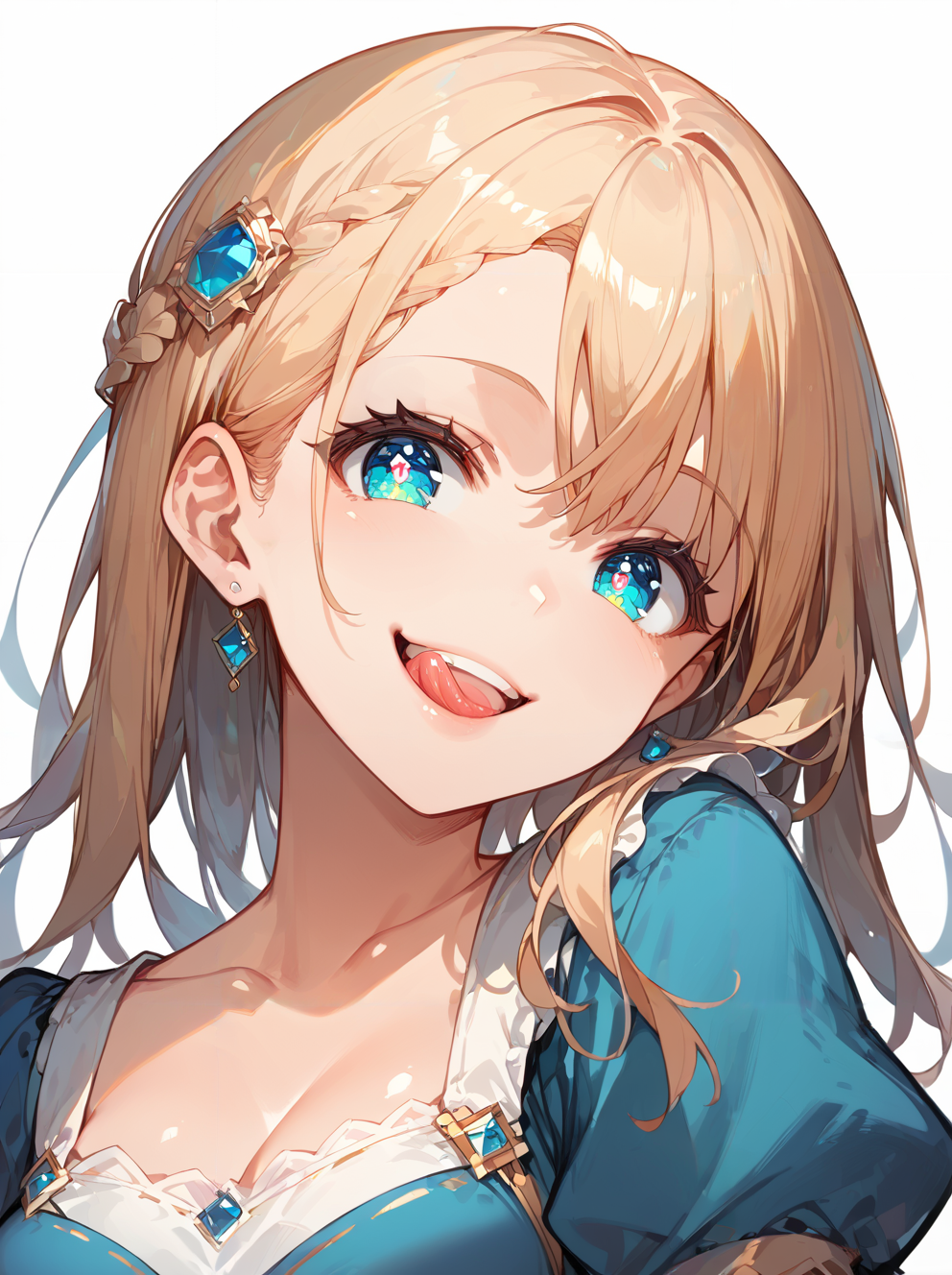 score_9, score_8_up, score_7_up,source_anime, high res image,masterpiece,best quality,(girl:1.0),cute face,clear skin,shiny hair,ultra detailed eyes,simple background ,  <lora:tongue licking_pony_V1.1:1> tongue licking, lips, teeth,open mouth,smile
