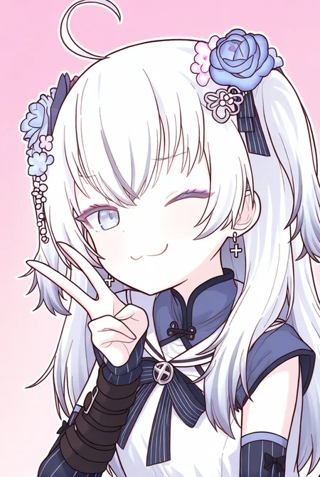 <lora:pcr-000008:1.2>,1girl,solo,upper body,gradient background,pink background,v,one eye closed,smug,smile,<lora:seren:1>,azuma seren,four fingers,, masterpiece, best quality, very aesthetic, absurdres,newest, incredibly absurdres,