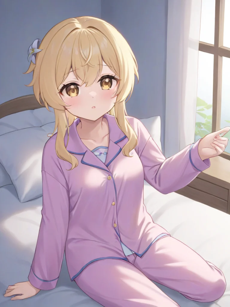 <lora:xl_ying girl-000005:1>,ying girl,blonde hair,pajamas,