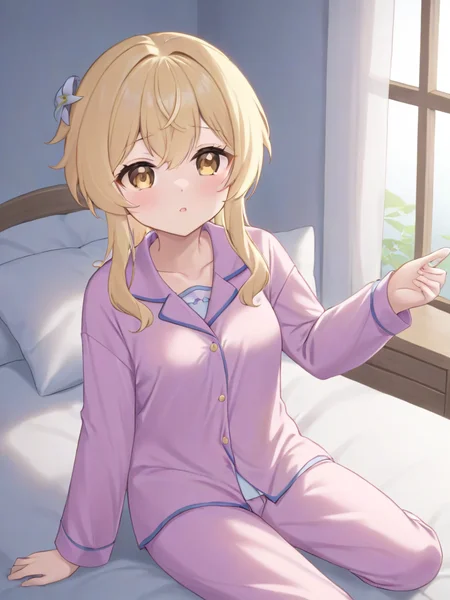 <lora:xl_ying girl-000005:1>,ying girl,blonde hair,pajamas,