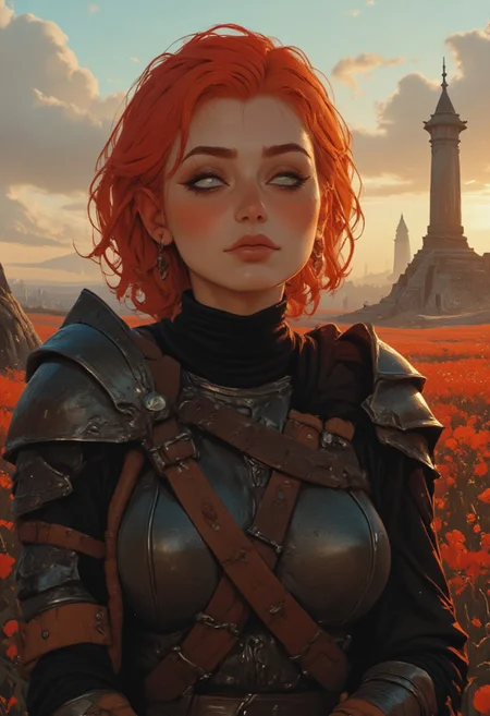 Midjourney_Whisper, A hyper-realistic portrait of a stunning supermodel, featuring a beautifully detailed face with captivating eyes and a serene expression.
Stunning illustration. masterpiece. bewitching color, depth of field, soft lighting, sharp focus, anime, <lora:ILLUSTRATION_2_FLUX v2:0.4> <lora:midjourney_whisper_flux_lora_v01:0.4>
The passage describes a highly detailed and ethereal side-profile portrait of a . full body shot, masterpiece, best quality, 1girl, extremely beautiful, medium large breasts, slender body, curvy, wearing nordic clothes, mystic jewelry, model pose, perfect composition, seductive smirk, cute, very pretty, subtle, simple, close up, female, girl in armor, short red hair, tired, around a field of flowers, sunset, ruins, anime