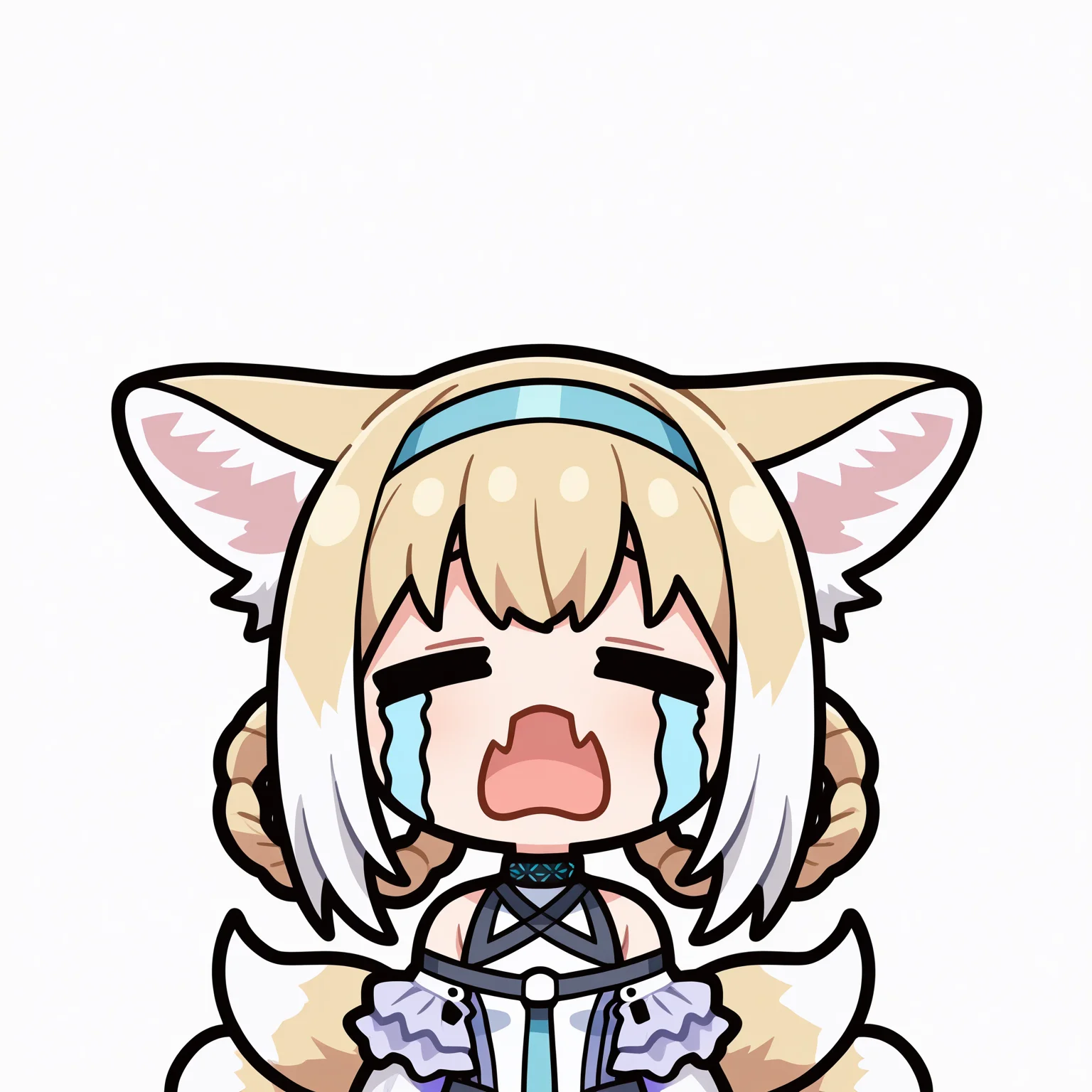 masterpiece, best quality, good quality,
uohhhhhhhhh! \(meme\), streaming tears, tongue, crying, meme, =_=, open mouth, tears,
suzuran \(arknights\), 1girl, solo, simple background, blonde hair, white background, animal ears, bare shoulders, tail, upper body, white hair, braid, multicolored hair, hairband, fang, chibi, two-tone hair, twin braids, animal ear fluff, fox ears, fox tail, transparent background, fox girl, facing viewer, multiple tails, skin fang, hair rings, blue hairband, kitsune, braided hair rings
<lora:uoh_ill_v1:1>