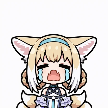 masterpiece, best quality, good quality,
uohhhhhhhhh! \(meme\), streaming tears, tongue, crying, meme, =_=, open mouth, tears,
suzuran \(arknights\), 1girl, solo, simple background, blonde hair, white background, animal ears, bare shoulders, tail, upper body, white hair, braid, multicolored hair, hairband, fang, chibi, two-tone hair, twin braids, animal ear fluff, fox ears, fox tail, transparent background, fox girl, facing viewer, multiple tails, skin fang, hair rings, blue hairband, kitsune, braided hair rings
<lora:uoh_ill_v1:1>