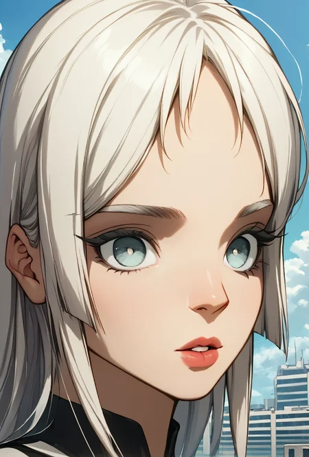 score_9, score_8_up, score_7_up, score_6_up,  <lora:Demonic_Evolution_6_Character_PONT_XL_by_UOC:1>, situliu, situ_liu, situ liu, DemonicEvolution, 1girl, solo,  
long hair, bangs, white hair, outdoors, parted lips, sky, day, cloud, blue sky, grey eyes, building, portrait, close-up