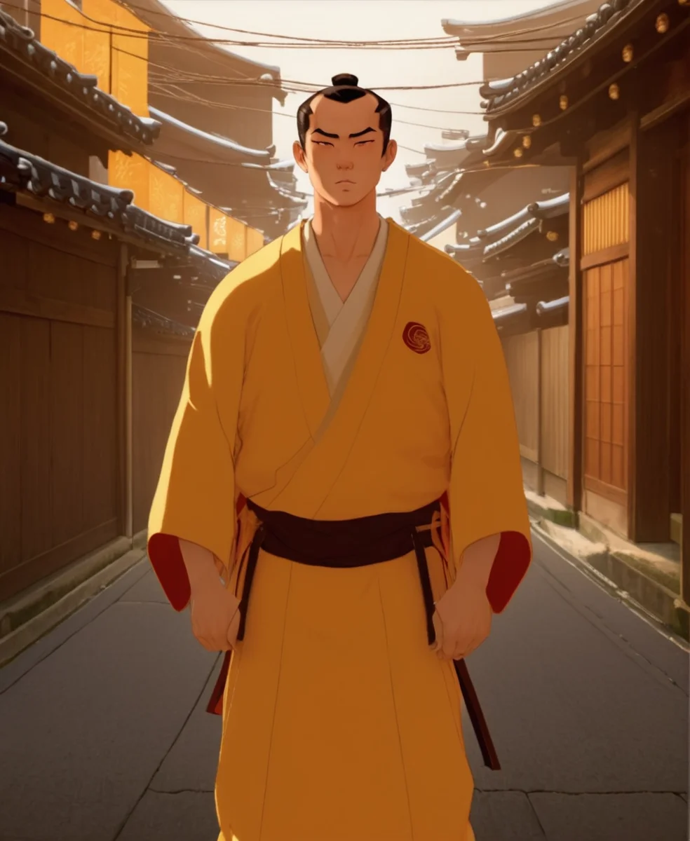full color drawing of Taigen,garbed in a gold uchikake, empty street, Edo period, upper body, epic character composition,by ilya kuvshinov, manon bailly, drawing <lora:BlueEyeSamurai:1> <lora:offset_0.2:1>