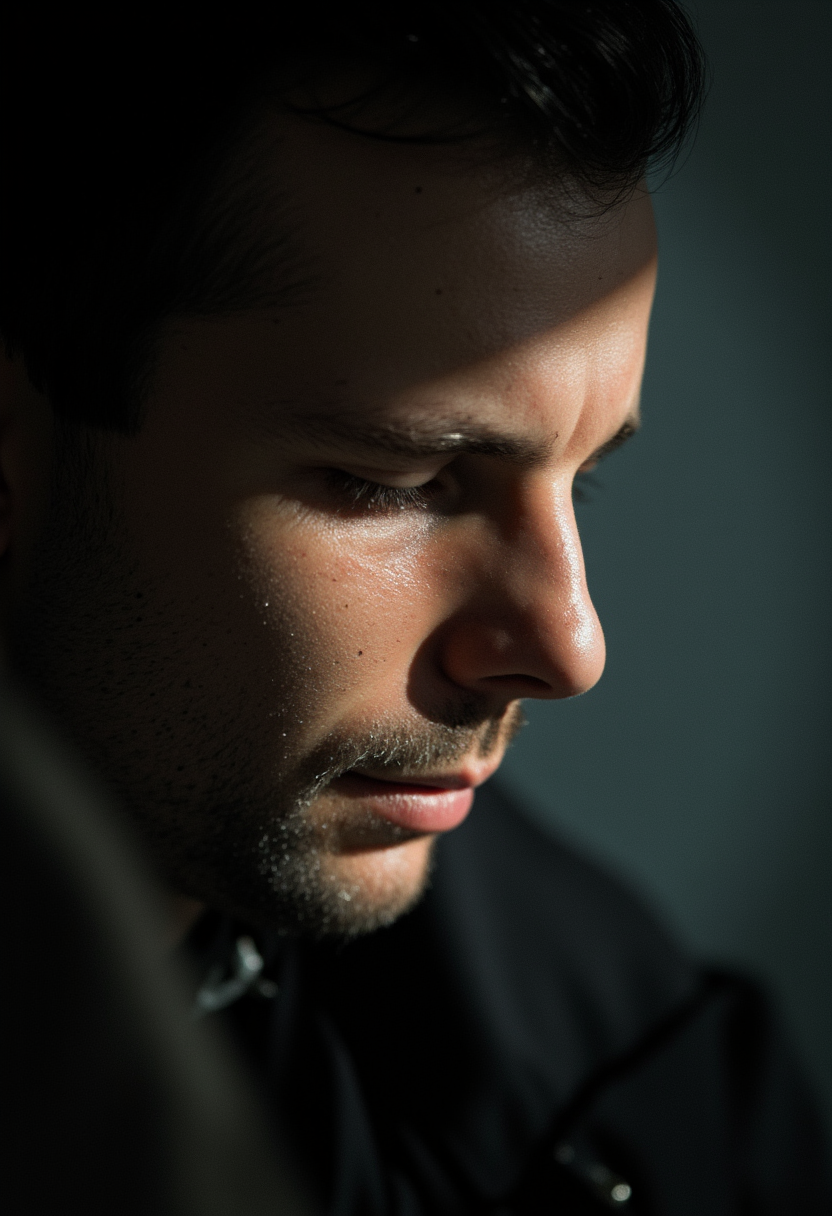   Macro photo of the face. ((Ultra-close view, Part of the face behind the scenes)). a man with dark hair. , Otherworldly atmosphere. (Depth of field), low saturation, detail. mythp0rt, . An otherworldly atmosphere. k@r!wuhr3r woman. (Depth of field), low saturation,detail. mythp0rt, Stylish, HLA, 


 (Depth of field), low saturation,detail. mythp0rt Stylish, charismatic.

(depth of field)
mythp0rt,
nigiex.  
, medium-format camera, high-contrast, dramatic lighting, striking composition, The overall composition feels cinematic. mythp0rt 
cinematic,   aidmamj6.1
(Depth of field), low saturation,detail. mythp0rt, Stylish, charismatic.c.


(Depth of field),,detail. mythp0rt . ,.
.UNI_SCI_FI_CORE.
