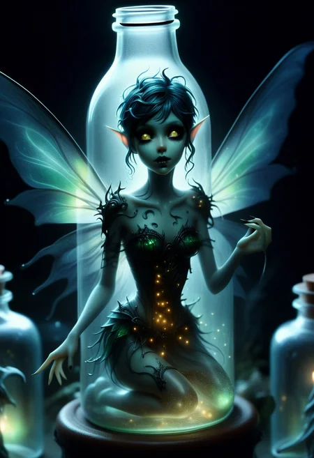 spectral Closeup of a pixie in a bottle. eerie.Dark Fairy
Fantasy style. Fantasy dreamlike art.
<lora:Ghostly02-00_CE_SDXL_128OT:1> ghstlyCE