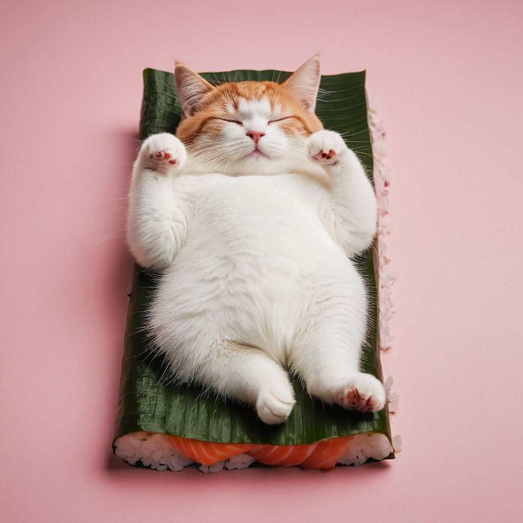 cinematic film still of  <lora:Fine art photography style:1>
 Juxtaposition of a cat is sleeping on a sushi bed:0.8 roll,simple background,closed eyes,lying,food,no humans,animal,cat,pink background,sleeping,realistic,animal focus,food focus,sushi,makizushi Juxtaposition,artistic,photography,dramatic light,dramatic shadow light,contrast,saturated color,cinematic,filmic,photographic,realistic,realism,perfection,perfect,Juxtaposed,opposite,different things,side by side,syncretism,antithesis,Juxtaposition style,makizushi , creative, photorealism, hyperrealism, Fine art photography style, Fine art cinematic photography style, Eerie, unsettling, dark, spooky, suspenseful, grim, highly detailed, shallow depth of field, vignette, highly detailed, high budget, bokeh, cinemascope, moody, epic, gorgeous, film grain, grainy