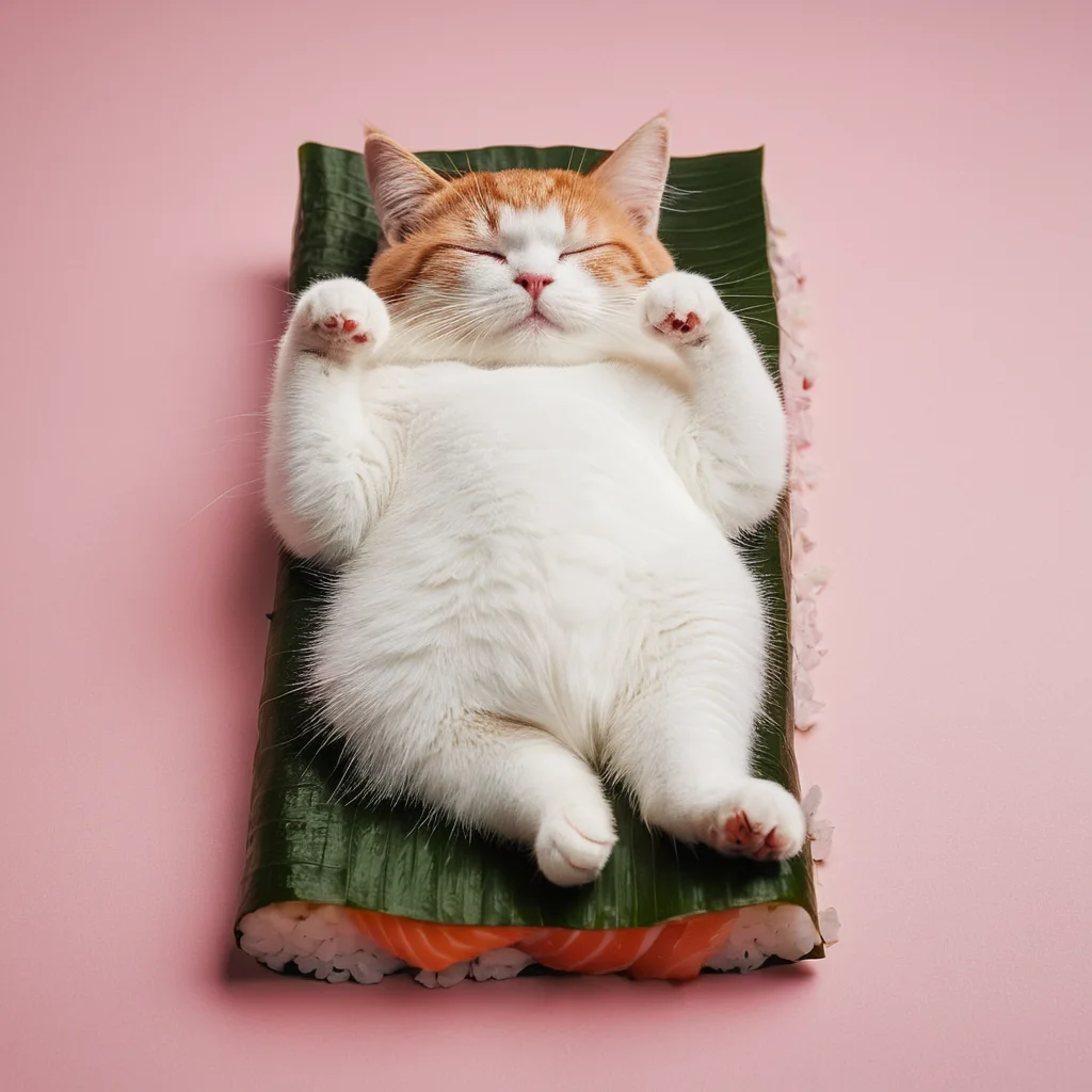 cinematic film still of <lora:Fine art photography style:1>
Juxtaposition of a cat is sleeping on a sushi bed:0.8 roll,simple background,closed eyes,lying,food,no humans,animal,cat,pink background,sleeping,realistic,animal focus,food focus,sushi,makizushi Juxtaposition,artistic,photography,dramatic light,dramatic shadow light,contrast,saturated color,cinematic,filmic,photographic,realistic,realism,perfection,perfect,Juxtaposed,opposite,different things,side by side,syncretism,antithesis,Juxtaposition style,makizushi , creative, photorealism, hyperrealism, Fine art photography style, Fine art cinematic photography style, Eerie, unsettling, dark, spooky, suspenseful, grim, highly detailed, shallow depth of field, vignette, highly detailed, high budget, bokeh, cinemascope, moody, epic, gorgeous, film grain, grainy