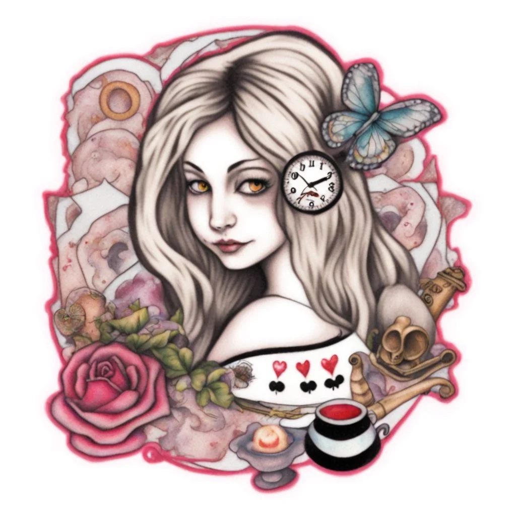 Alice in wonderland  tattoo <lora:SDXL-tattoo-Lora:1>