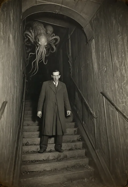 antique photo, eerie atmosphere, creepy, descent into madness, cthulhu mythos, nameless ones,  horror, lovecraft, <lora:Antique_Photo:1>