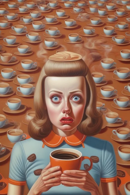 <lora:Alex Gross Style:1>Alex Gross Style - I like coffee because it gives me the illusion that I might be awake