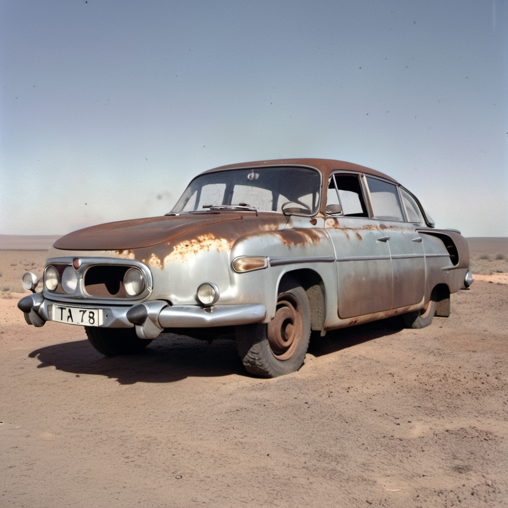 analog film photo photo car old weary rusty tatra603, grit, stains , view from side,  sahara valley desert, dust, ((masterpiece)) evening  <lora:Tatra603-SDXL:1.1>  <lora:Grit-SDXL:1> <lora:Cloudify-SDXL:1> . faded film, desaturated, 35mm photo, grainy, vignette, vintage, Kodachrome, Lomography, stained, highly detailed, found footage