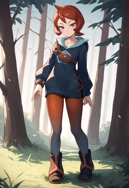 score_9, score_8_up, score_7_up, score_6_up, score_5_up, score_4_up, BREAK, source_anime,
1girl, arezu, red hair, cowlick, short hair, red eyes,
boots, collarbone, hoodie, long sleeves, pantyhose,
trees, forest, nature, grass,
full body, looking at viewer, cowboy shot, dutch angle <lora:ArezuXL:1>