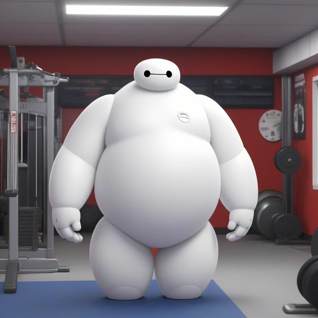 Baymax1024 very muscular, in a gym <lora:Baymax1024-000540:0.4>