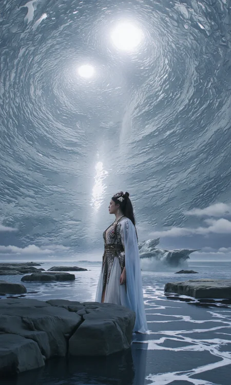 Top Atmosphere Photography Works, extremely realistic, Art by Zhang Jing,
An enormous labyrinth of glass stretches into the horizon, its walls shifting and twisting like liquid. The sun refracts through the maze, creating impossible illusions.
A lone (girl/female immortal, jewelry, earrings, red lips, long sleeves, hair bun, shawl, ribbon, Phoenix Crown, Biyao, Jade Ornaments, Floral Ornaments, armor, Hair Pin, Hair Comb, Golden Forehead Ornament, Beaded Strands, feathers clothes, cleavage, huge chest) steps inside, unaware that the reflections are watching her and they are not all friendly,
(photorealistic:1.5), (Extremely realistic, masterpiece, top quality, official art, best quality, beautiful and aesthetic:1.2), 4k, 8k, very rich details, 24bit colors, vivid colors, cinematic color grading, landscape,