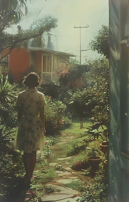 masterpiece,best quality,<lora:tbh156-sdxl:1>,illustration,style of Philip Lorca diCorcia, garden
