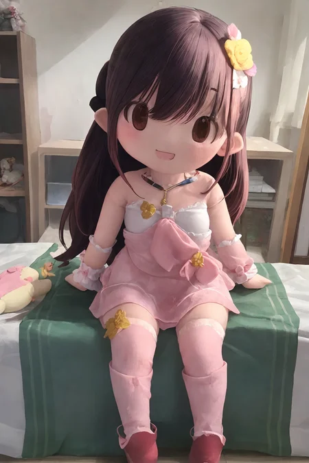 <lora:fufuRealisticAnime_v10:1>,FU1FU,CHARCTER DOLL,FABLIC DOLL,CHIBI, ANIME, masterpiece, best quality, ultra detailed, highres, 1girl, (NSFW:0.6), beautifully detailed background, cinematic lighting, medium breasts