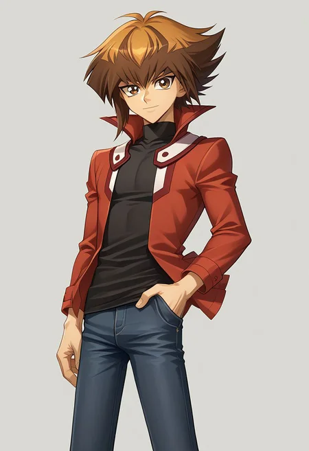 score_9, score_8_up, source_anime, highly detailed, 1boy, solo, slender, skinny,
jaden, 1boy, male focus, solo, brown hair, brown eyes, duel academy uniform (yu-gi-oh! gx), jacket, black shirt, red jacket, shirt, pants, multicolored hair, two-tone hair, open clothes, smile,
outdoor,