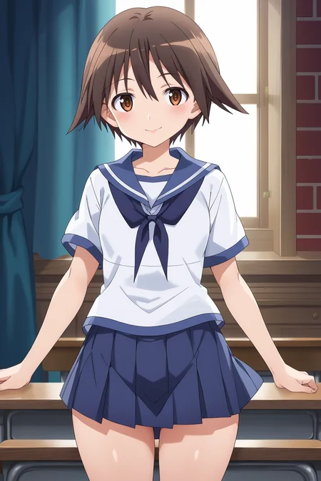 score_9, score_8_up, score_7_up, source anime, prefect lighting, very aesthetic, BREAK, anime coloring, anime screencap,
<lora:yoshika.pony:1>, yoshika, wide hips, thick thighs, school uniform, solo, serafuku,
BREAK, looking at viewer, blush, smile, skirt,
BREAK,