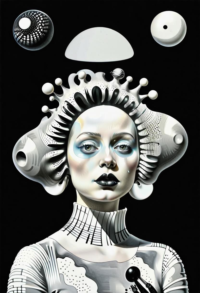 raw sketch of interwoven concrete cement pebbles cob cobblestone shell scales, by Bellmer, by Malevitch, by Kandinsky, Surreal psychedelic bizarre, psychedelic hallucination, pop surrealism, rough crosshatch drawing pop art Lunatic_Portrait of a young woman in latex Avant-garde Fashion page, slick back, low bun, black makeup, sinister expression, intense glare, (melting flesh covered in moss, rot, mold, bubbles, droplets:1.5), avant-garde, abstract, weird, geometric, constructivism, suprematism, rayonism, verticism, lineism, tj