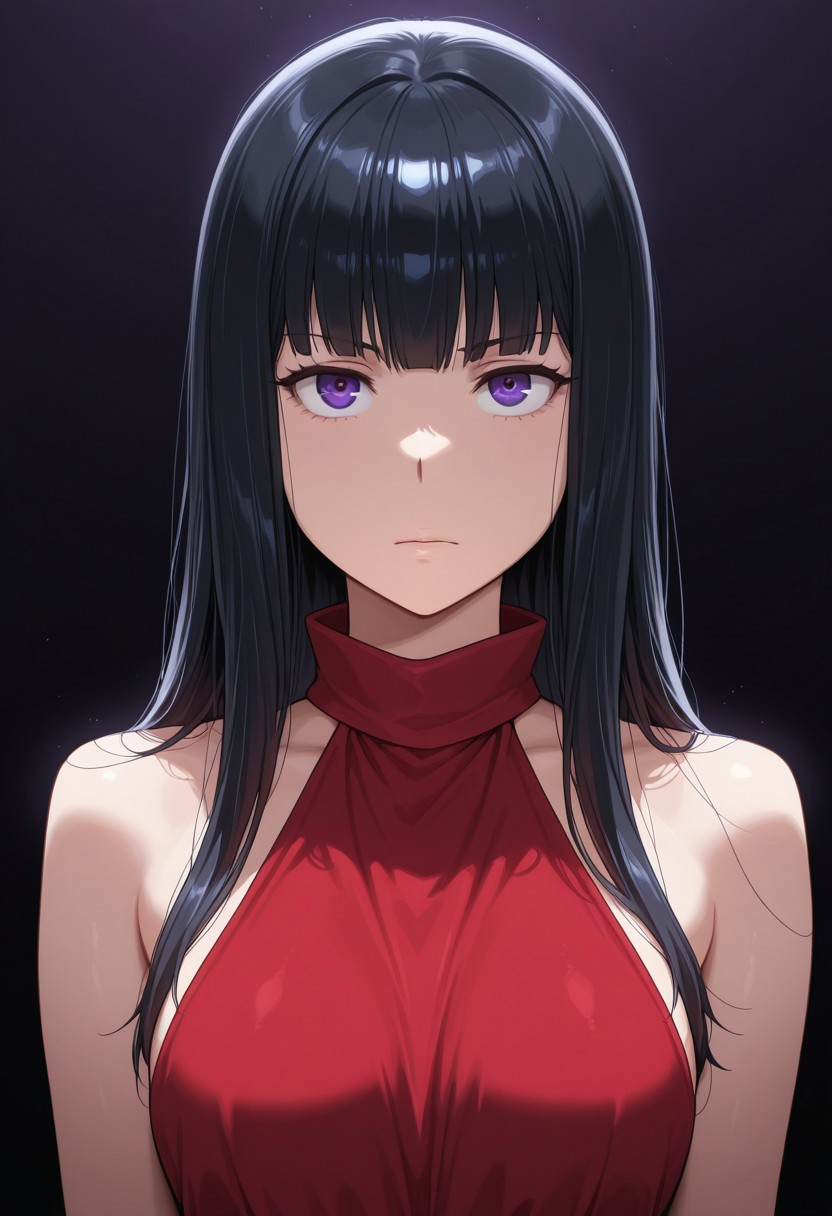 masterpiece, best quality, amazing quality,1girl, solo, BREAK
mitsukadokb,black hair,long hair,purple eyes,red dress,
BREAK
,upper body,portrait, looking at viewer