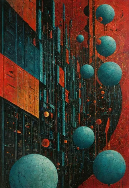 dream frequency permutations and perambulations, nightmare cartography, abstract surreal sci-fi, by Graham Sutherland and Dave McKean and Ben Templesmith, silkscreened mind-bending illustration; dramatic sci-fi poster art, perambulations, rich spacy primary colors, asymmetric, vertical braille code phase diagram