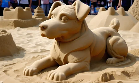 <lora:sandsculpturecd_xl-000006:0.8>,a statue of a dog made of sand on sandbeach,full body,sandsculpturecd_xl,sand sculpture,outdoors,chinese zodiac,cutie,cute,still life,animal statue,front view,facing viewer,looking at viewer,fine art,(Unbelievable Digital Artwork:1.3),CGSociety,ArtStation,master works, 8K, HDR, UHD, masterpiece, best quality, highly detailed, high resolution, finely detail, extremely detailed, ultra detailed, wallpaper