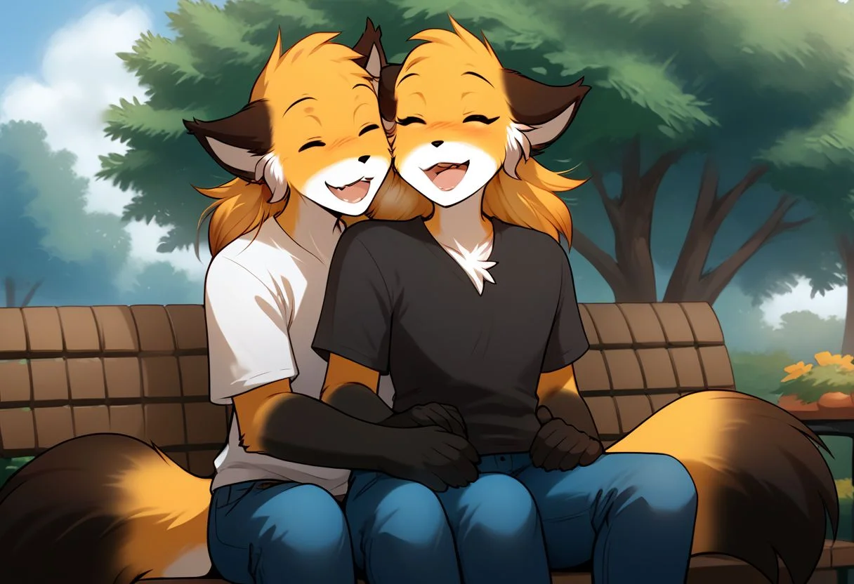 score_9, score_8_up, score_7_up, score_6_up, source_furry, rating_explicit, duo, duo focus, anthro male fox, fox, anthro, Perfect Hands, 1boy, happy expression, laughing, park, Sitting on a bench, thin waist, flat stomach, lean, expressive cumming, eyes contact, black T-shirt, jeans
BREAK
score_9, score_8_up, score_7_up, score_6_up, source_furry, rating_explicit, duo, duo focus, female, mike-twokinds, Perfect Hands, 1girl, happy expression, laughing, room, Sitting on the guy's lap, thin waist, flat stomach, lean, eyes close, furry fox paws, white T-shirt, cute shorts