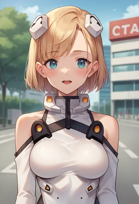 score_9, score_8_up, score_7_up, masterpiece, source_anime, 1girl, ct_5ky, large breasts, white pilot suit, (shoulder cutout, bare shoulders), outdoors, city, upper body, depth of field, sunny, <lora:Skygirls_PilotSuit_Pony_ct:1>
