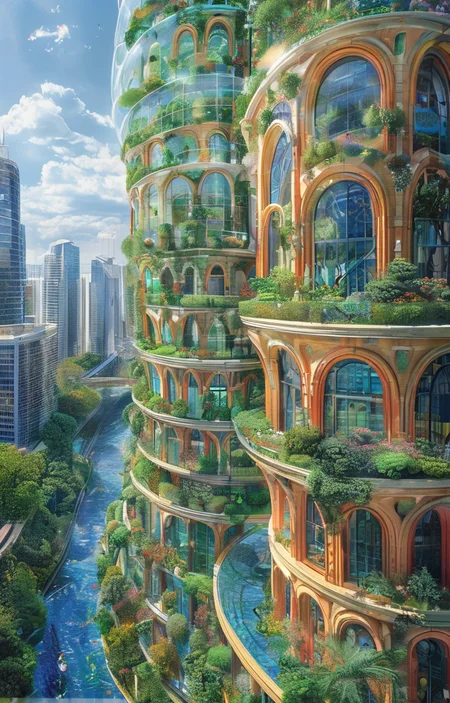 masterpiece,best quality,<lora:tbh303-sdxl:0.9>,illustration,designed by Vincent Callebaut Postmodern corporate headquarters with playful, colorful elements reminiscent of Michael Graves