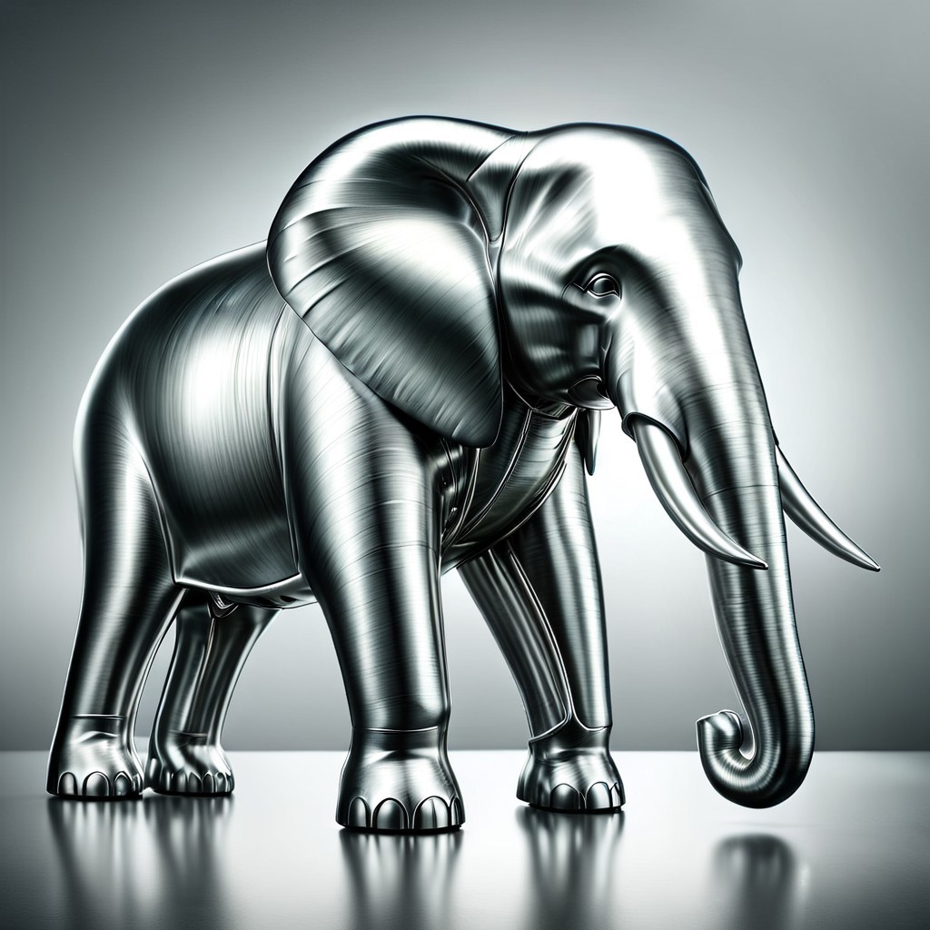 elephant shaped steel, made of steel, brushed steel, brushed, matt,