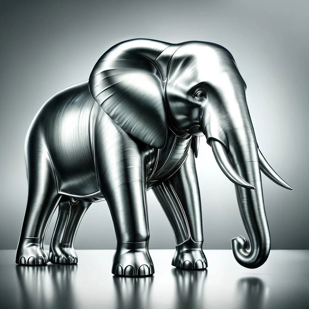 elephant shaped steel, made of steel, brushed steel, brushed, matt,