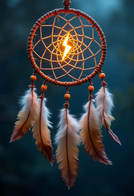 a dreamcatcher, in the center a small lightning symbol