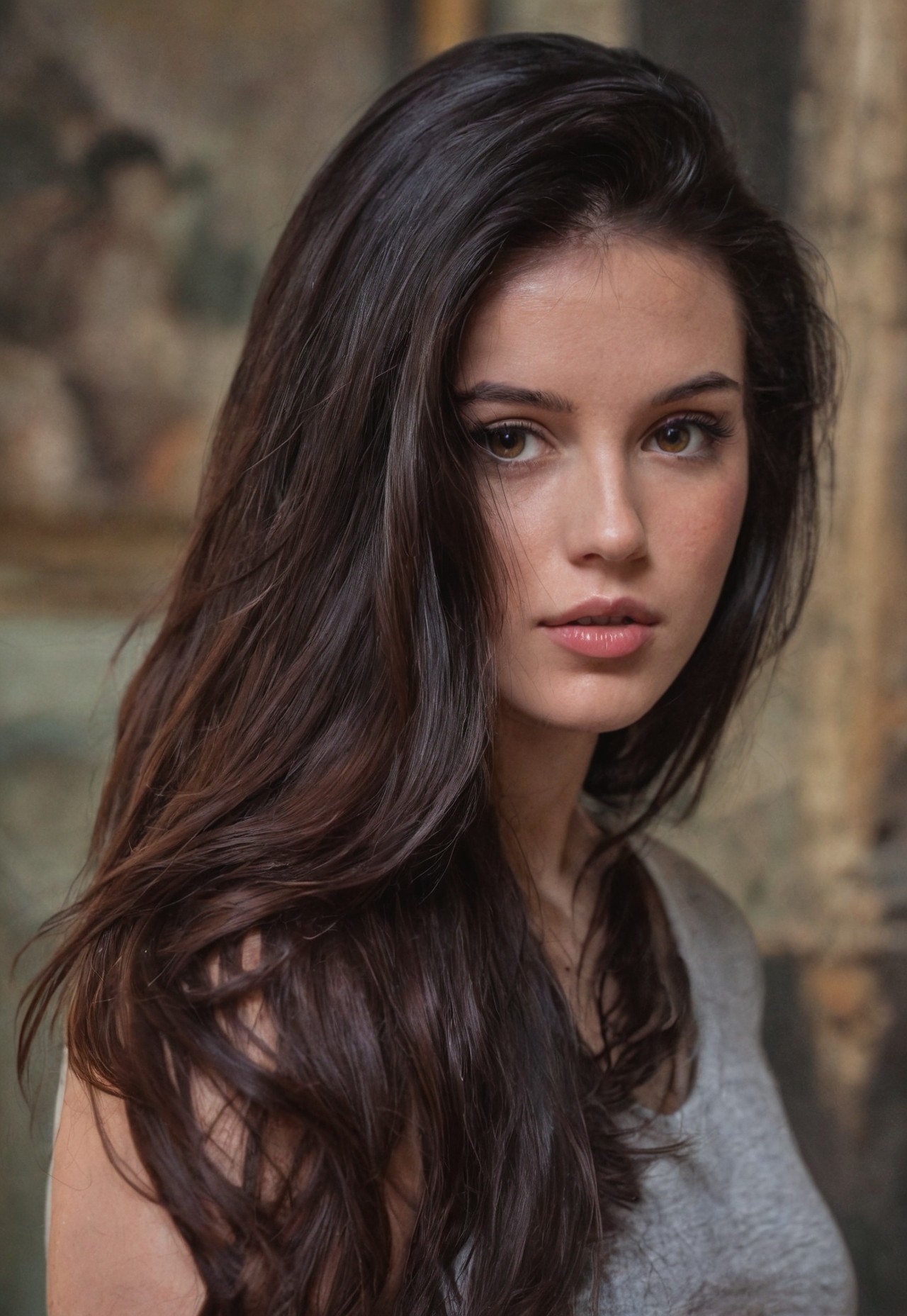 Ultrarealistic, photorealistic, realistic, depth of field, 4k, HDR, masterpiece.
1girl, beautiful, dark hair, long hair. Artistic portrait