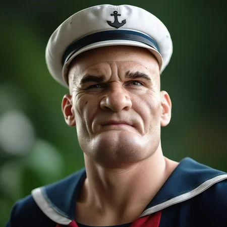Popeye1024, a sailor, closeup face portrait, spinach can, highly detailed, photography, ultra sharp, film, bokeh, professional, 4k <lora:add-detail-xl:1.5> <lora:Popeye1024:0.8>