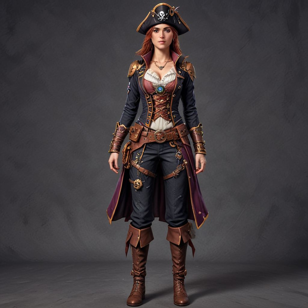 lumenarium, pirate adventures, woman character ,1girl, solo, full body, beautiful, masterpiece, best quality, detailed, HD, pirate hat, pretty face, fine hands