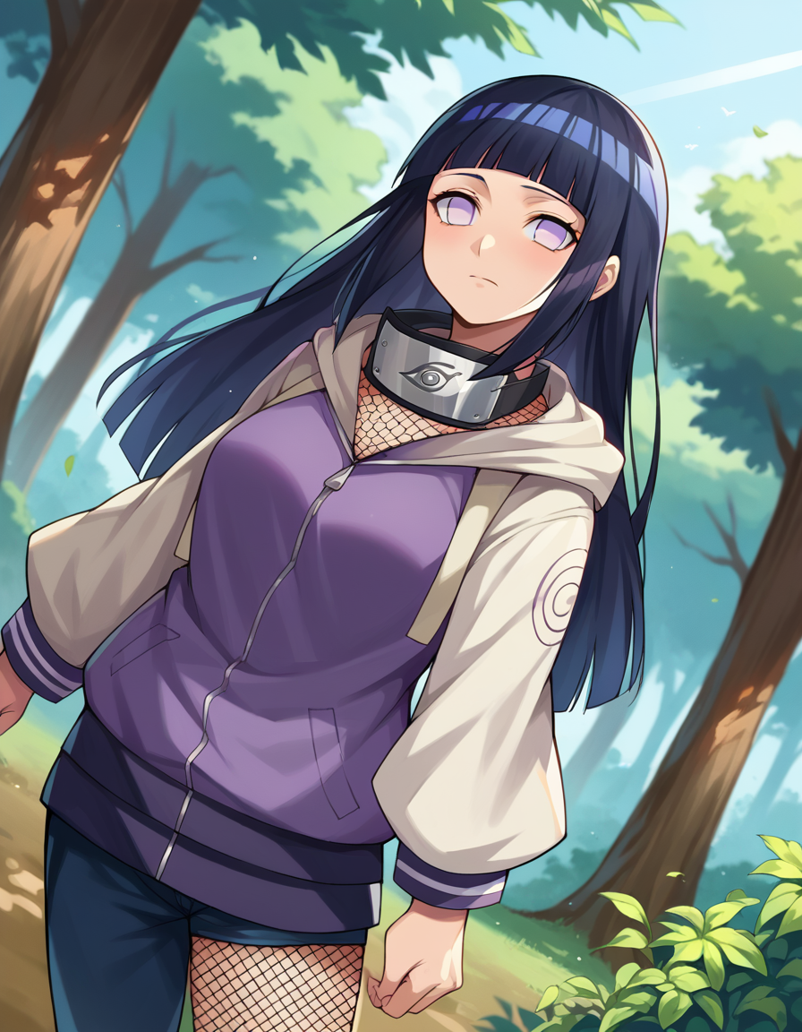 score_9, score_8_up, score_7_up, source_anime,
hinatahyuuga, <lora:hinata-hyuuga-ponyxl-lora-nochekaiser:1>,
hinata hyuuga, byakugan, black hair, blunt bangs, long hair, straight hair,
fishnets, forehead protector, jacket, konohagakure symbol, pants,
outdoors, forest, nature, fighting stance,
looking at viewer, dutch angle, cowboy shot,