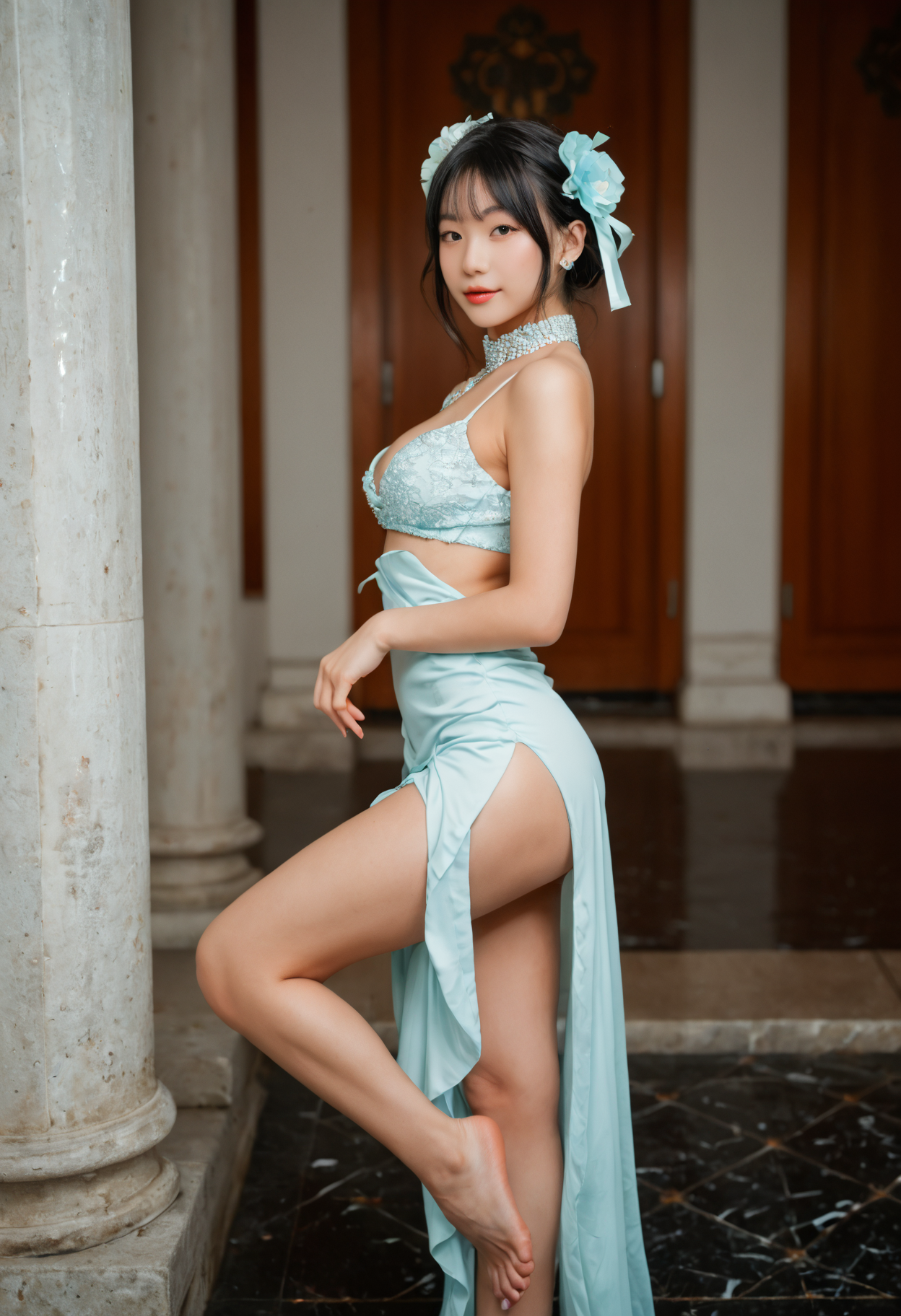 score_9,score_8_up,score_7_up, CyberRealisticPony_POSV1,<lora:Du Qiong Style:1>,(Du Qiong Style, sakimi chan, cosplay, cosplay photo), . ,, (Height, 5 feet 4 inches (162 cm):1), (Build, Slim and graceful, with a lithe, almost otherworldly perfection, fluid, elegant, and entirely free of the clumsiness:1), (Hair, long and dark brown, shiny and lustrous, ethereal, silky quality:1), (Eyes, a vivid, blood-red color, eyes are more vibrant and intense:1.1), (Skin, Pale and flawless, with a marble-like texture and shimmering quality that sparkles in sunlight, complexion is now entirely free of blemishes or imperfections:1),