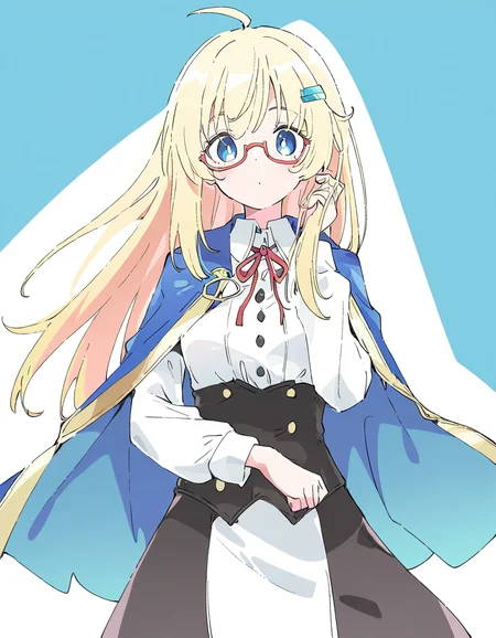 <lora:hude-000012:1>,hude,1girl,solo,looking at viewer,white background,simple background,semi-rimless_eyewear,red-framed_eyewear,cowboy shot,, masterpiece, best quality, very aesthetic, absurdres,newest, incredibly absurdres,, (Ixy:0.6)),(hiten \(hitenkei\):0.7),