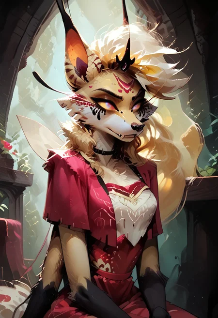 female focus, solo focus, solo, score_9, score_8_up, score_7_up, 1girl, QueenBee4ArmsV1.5, QueenBee4ArmsV1.5Mastermindoutfit, extra limbs, 4arms, four arms, 4 arms, 4armed girl, furry, furry female, long hair, facial mark, colored sclera, very long hair, animal ears, blonde hair,