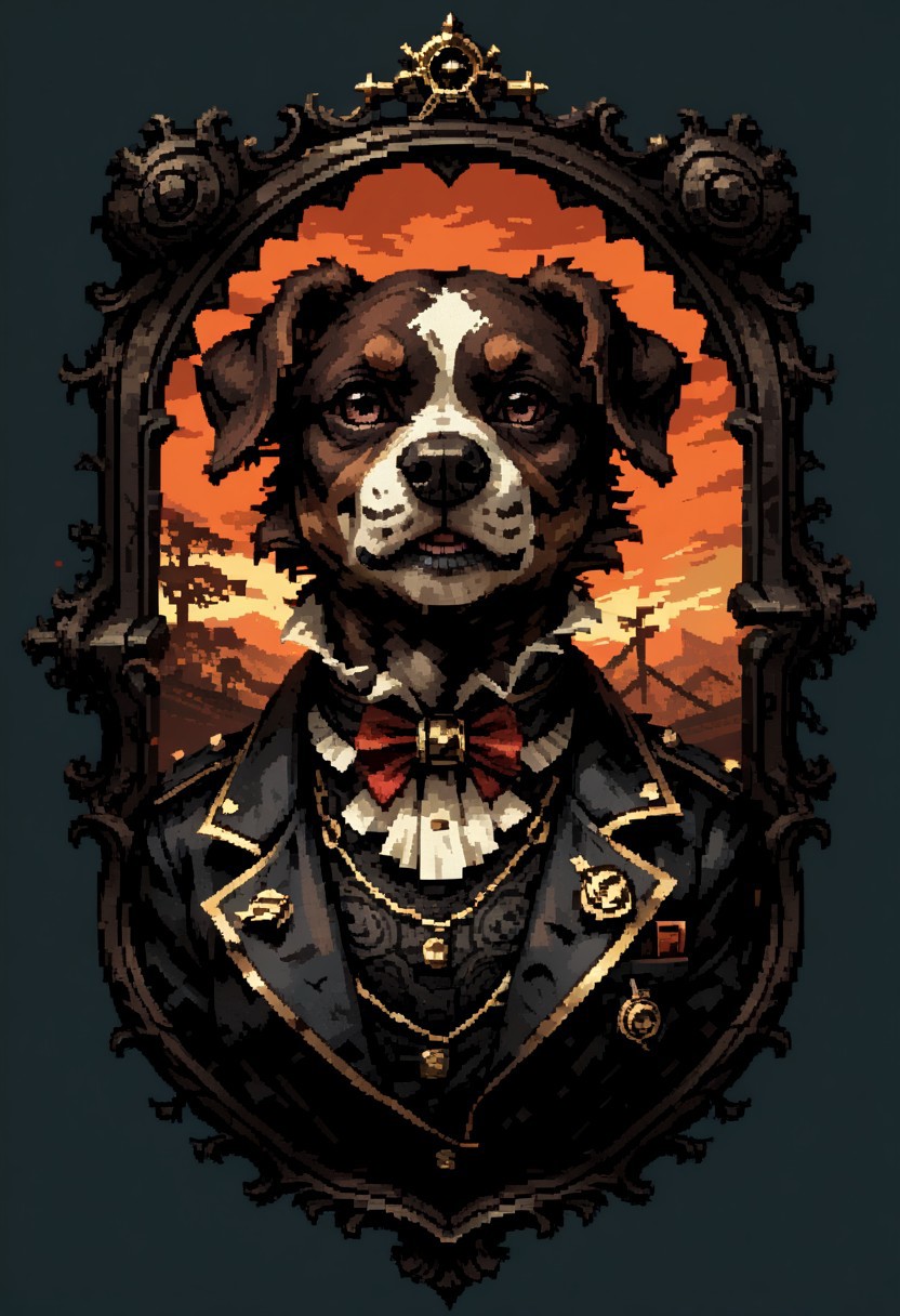 score_9, score_8_up, score_7_up, yamer_pixel_fusion, pixel art, boston terrier, portrait, hires, hyper-detailed, d3p1x3l, pixel art