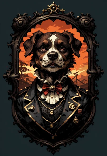 score_9, score_8_up, score_7_up, yamer_pixel_fusion, pixel art, boston terrier, portrait, hires, hyper-detailed, d3p1x3l, pixel art