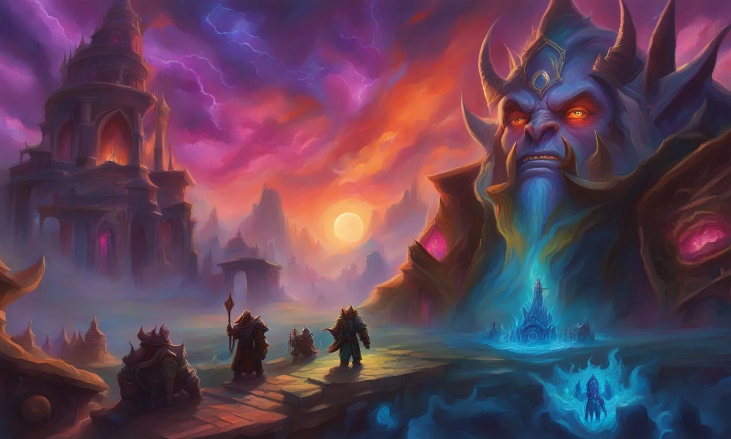 A psychedelic painting of a World of Warcraft cinematic style <lora:SDXL-World-of-Warcraft-cinematic-style-Lora-r32:0.7>