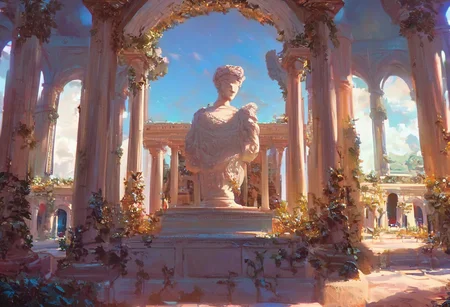score_9, score_8_up, score_7_up, pmg style, roman temple, sunset, statue of zeus