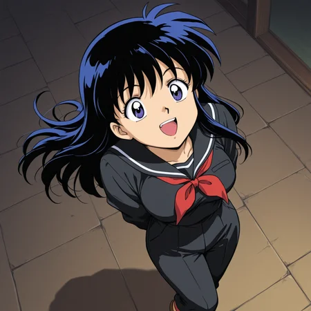 1girl,
Kagome Higurashi, Inuyasha
official style,
from above ,
excited
dramatic pose,
<lora:DarkfireWeeb4:1>