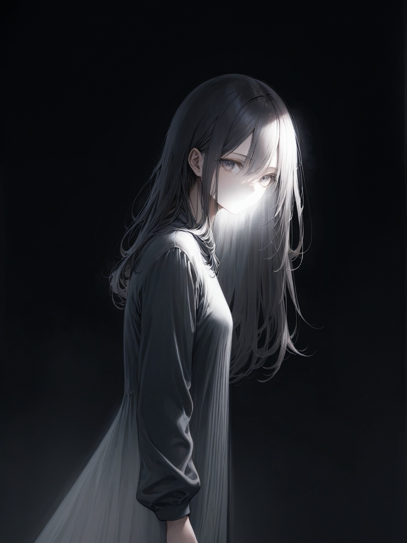 1girl,  Capture an invisible person, with their presence only hinted at by their surroundings, evoking a sense of mystery and intrigue.